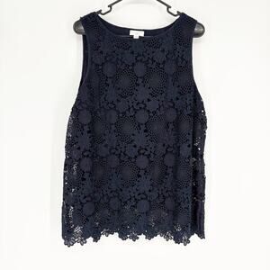 J. Jill Navy Embroidered Overlay Tank‎ Size Large Business Casual Feminine
